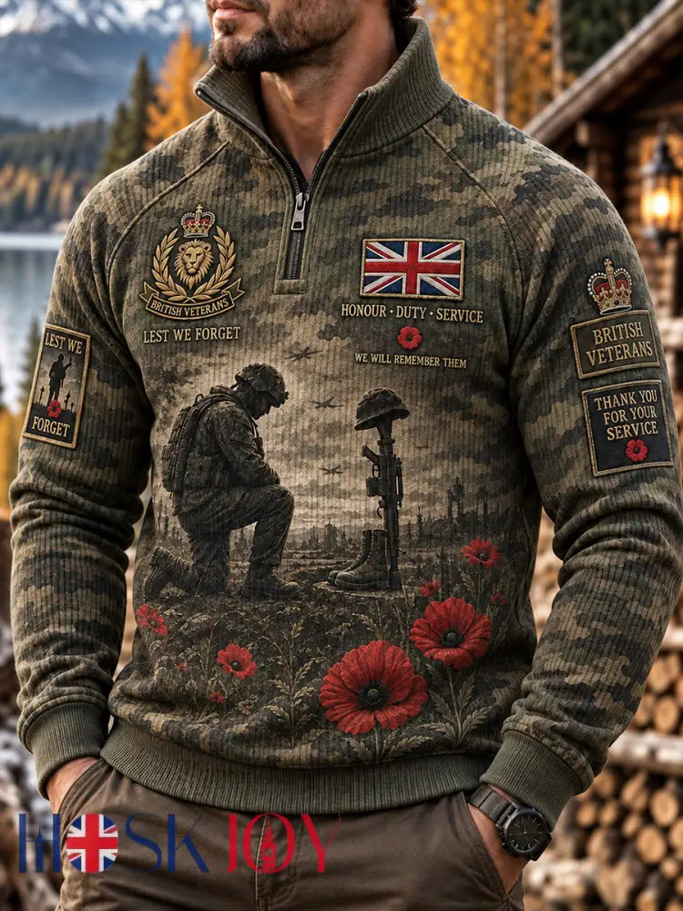 Men’s Remembrance Day Print Raglan-Sleeve Mock-Neck Sweatshirt - A / S