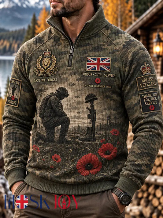 Men’s Remembrance Day Print Raglan-Sleeve Mock-Neck Sweatshirt - A / S