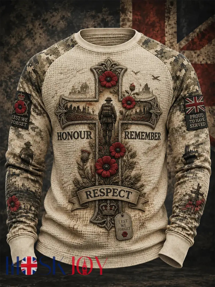 Men’s Remembrance Day Print Waffle Top - Khaki / S