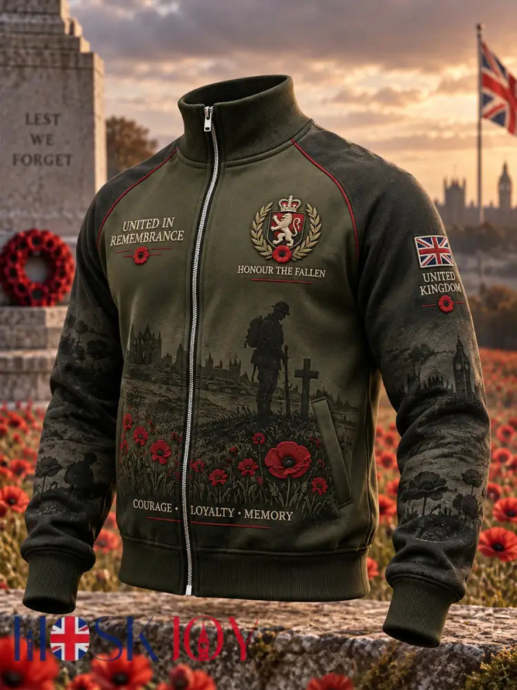 Men’s Remembrance Day Print Zip-Up Mock-Neck Jacket - A / S