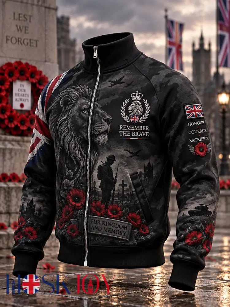 Men’s Remembrance Day Print Zip-Up Mock-Neck Jacket - A / S