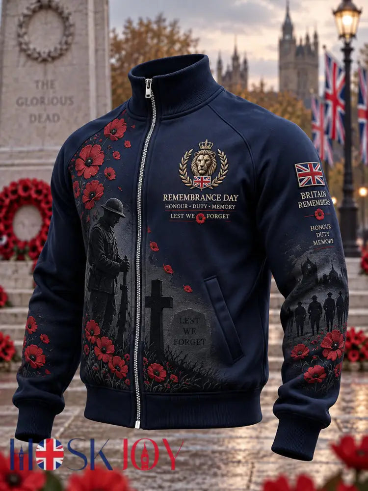 Men’s Remembrance Day Print Zip-Up Mock-Neck Jacket - A / S