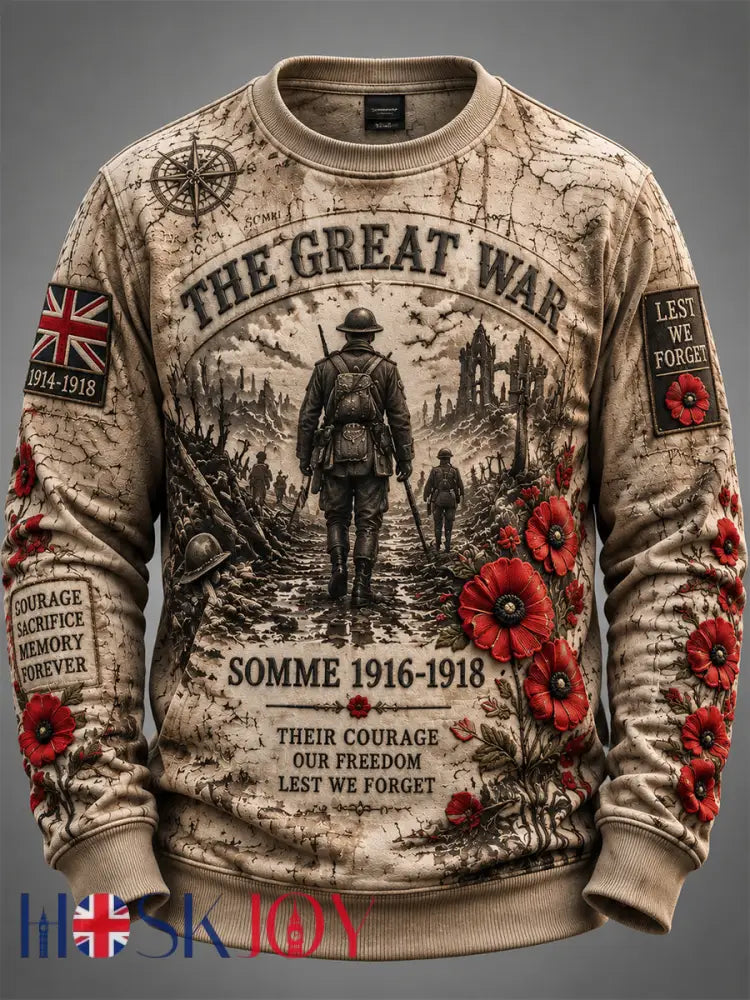 Men’s Remembrance Day THE SOMME 110 YEARS Print Crew-Neck Sweatshirt - Khaki / S