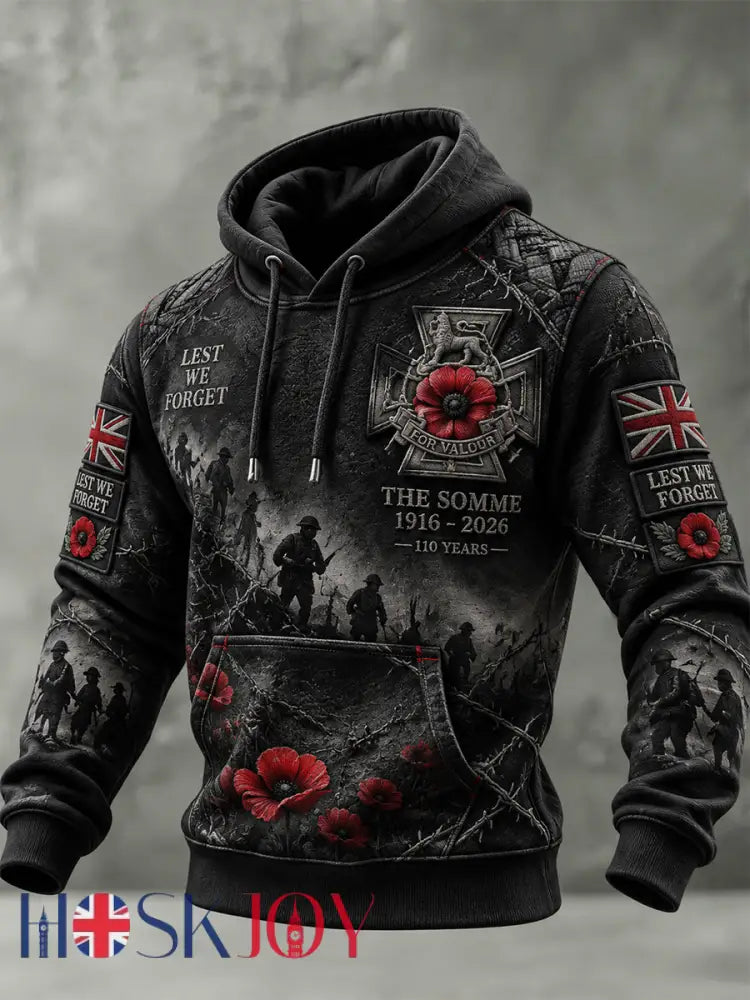 Men’s Remembrance Day THE SOMME 110 YEARS Print Hooded Sweatshirt - Black / S