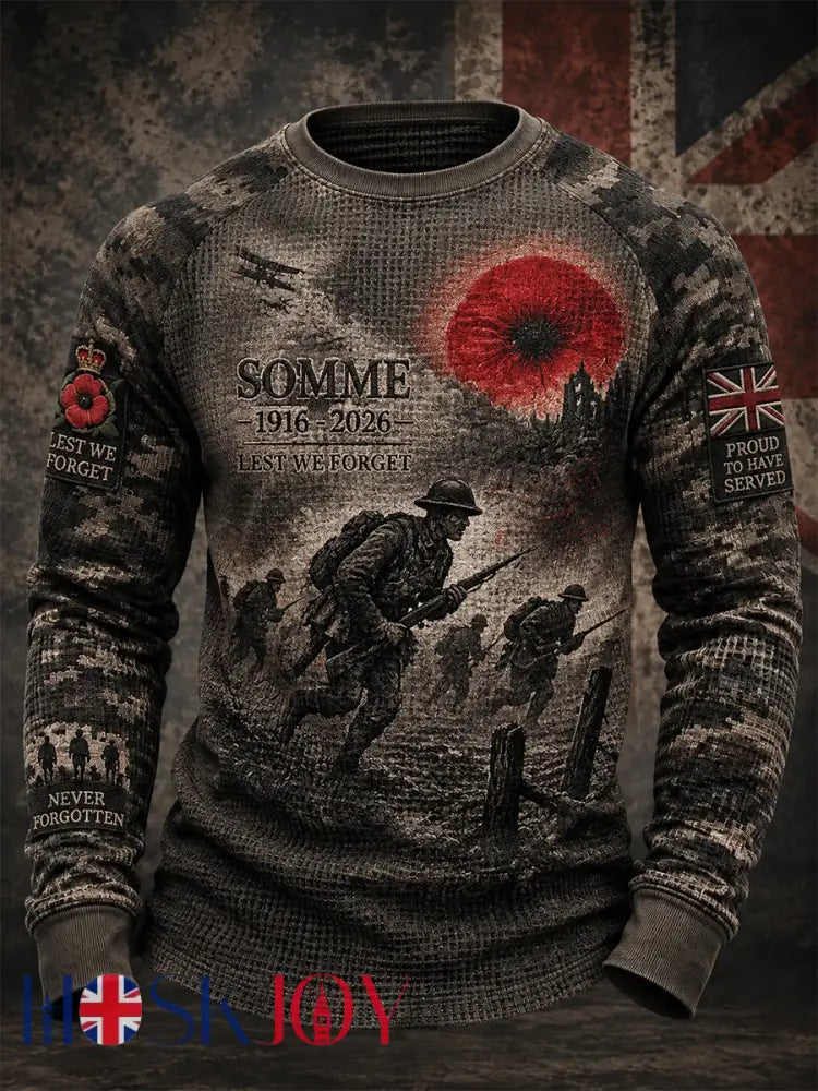 Men’s Remembrance Day THE SOMME 110 YEARS Print Long-Sleeve Waffle Top - As picture / S