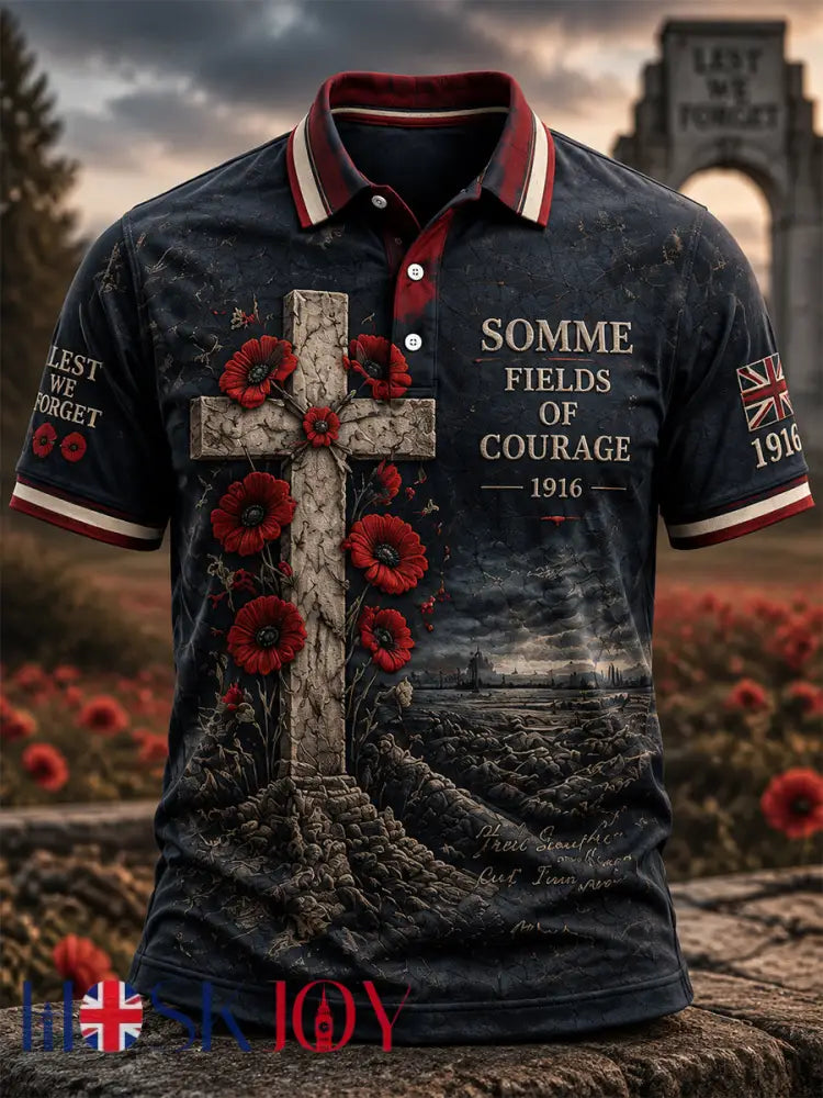 Men’s Remembrance Day THE SOMME 110 YEARS Print Polo Shirt - As picture / S