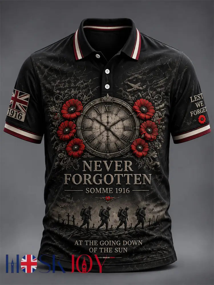 Men’s Remembrance Day THE SOMME 110 YEARS Print Polo Shirt - Black / S
