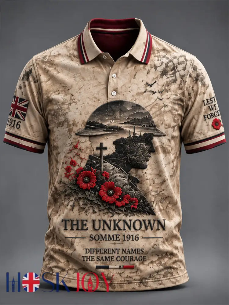 Men’s Remembrance Day THE SOMME 110 YEARS Print Polo Shirt - Khaki / S