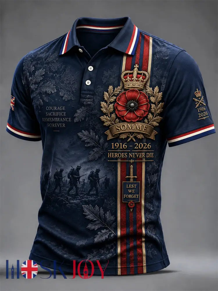 Men’s Remembrance Day THE SOMME 110 YEARS Print Shirt - Navy Blue / S