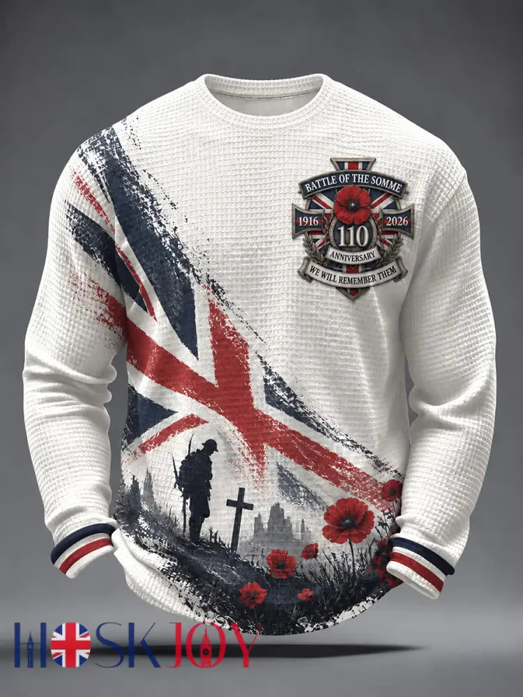 Men’s Remembrance Day THE SOMME 110 YEARS Print Waffle T-Shirt - As picture / S