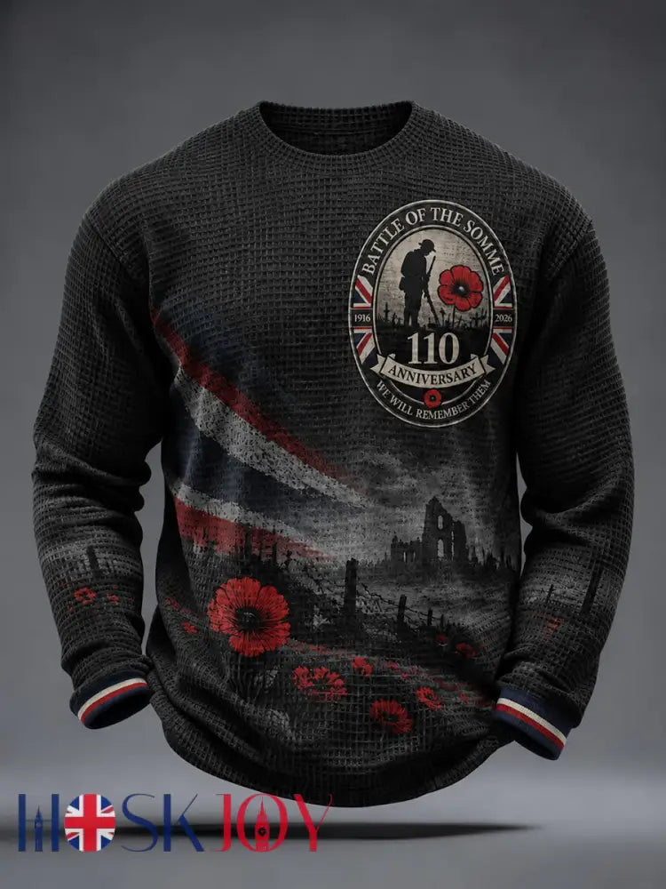 Men’s Remembrance Day THE SOMME 110 YEARS Print Waffle T-Shirt - As picture / S