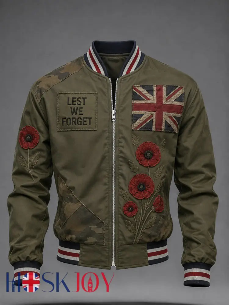 Men’s Remembrance Day UK Flag Printed Monkey Jacket - As picture / S
