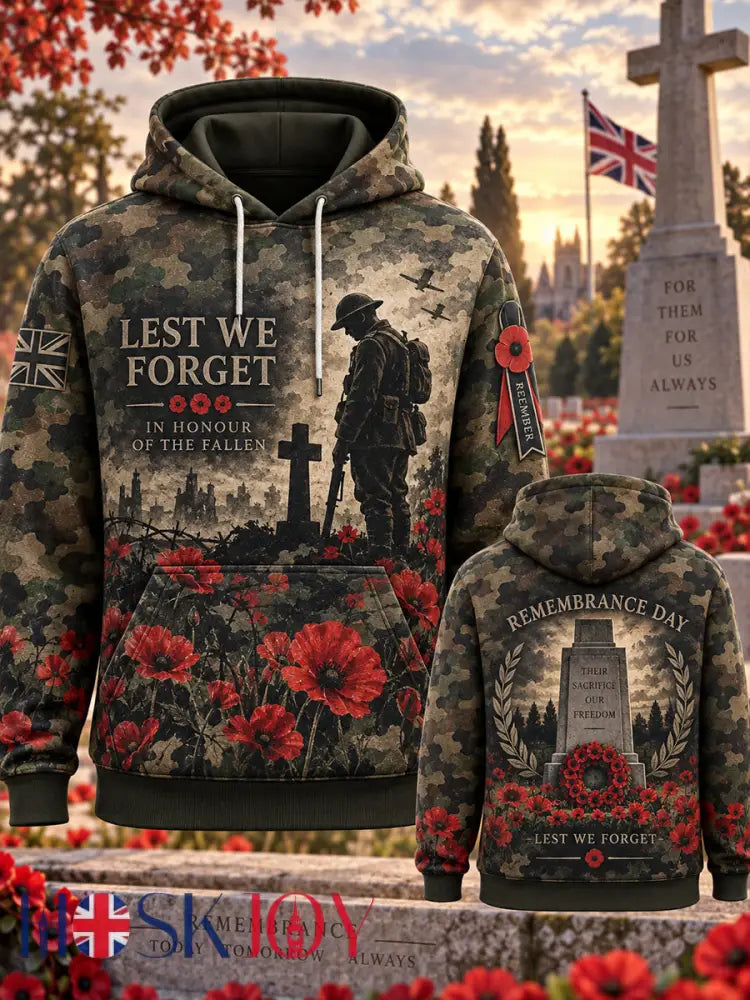 Men’s Remembrance Day Veteran-Themed Graphic Hoodie - A / S
