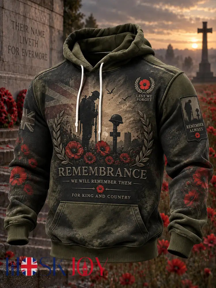 Men’s Remembrance Day Veteran-Themed Graphic Hoodie - A / S