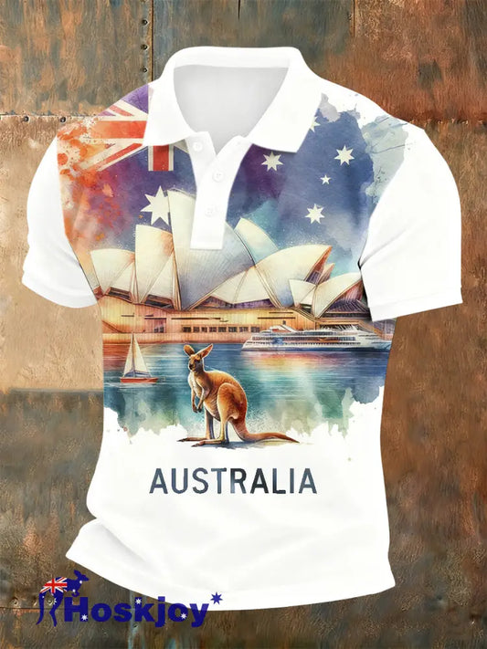 Men’s Retro Australian Art Print Casual Polo Shirt A / S