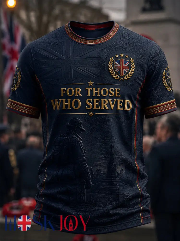 Men’s Retro British Veteran Print Casual Tee - Navy Blue / S