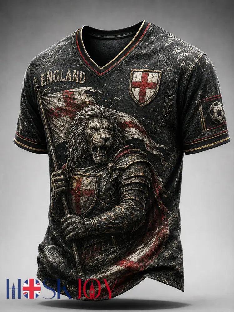 Men’s Retro England Football Fan Art Print Casual Jersey - A / S