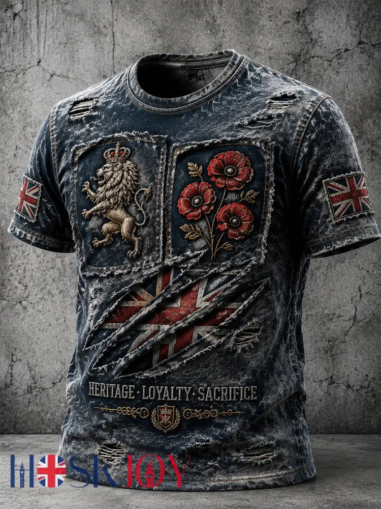Men’s Retro Patriotic Veteran Attitude Print Short-Sleeve T-Shirt - Blue / S
