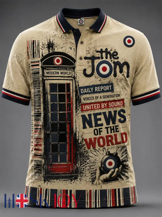 Men’s Retro Punk Music The Modfather Paul Weller Printed Polo Shirt - Apricot / S