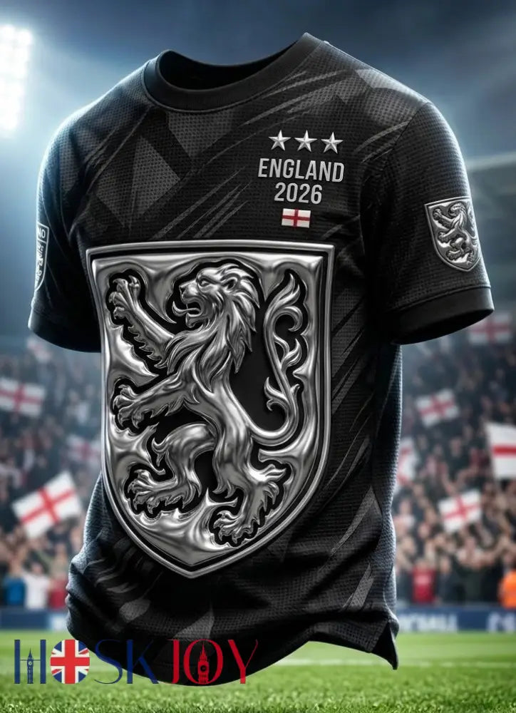 Men’s Retro UK England Football Lover 2026 Print Casual Waffle Short-Sleeve T-Shirt - Black / S