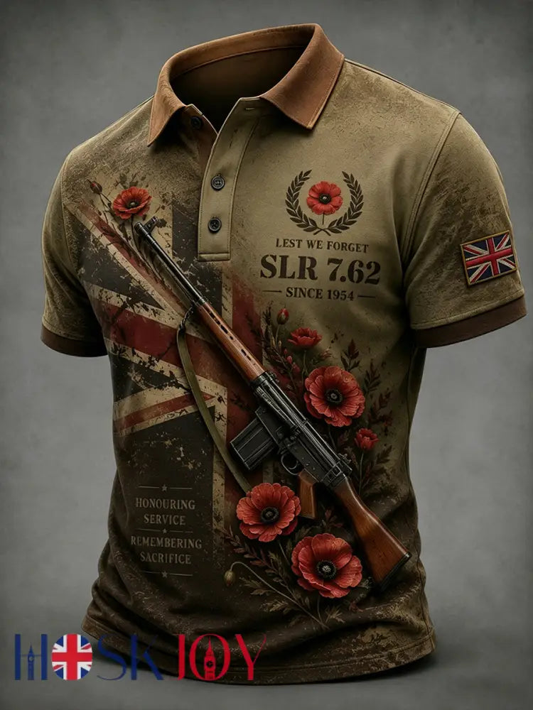 Men’s Retro Weapon Print Short-Sleeve Polo Shirt - A / S