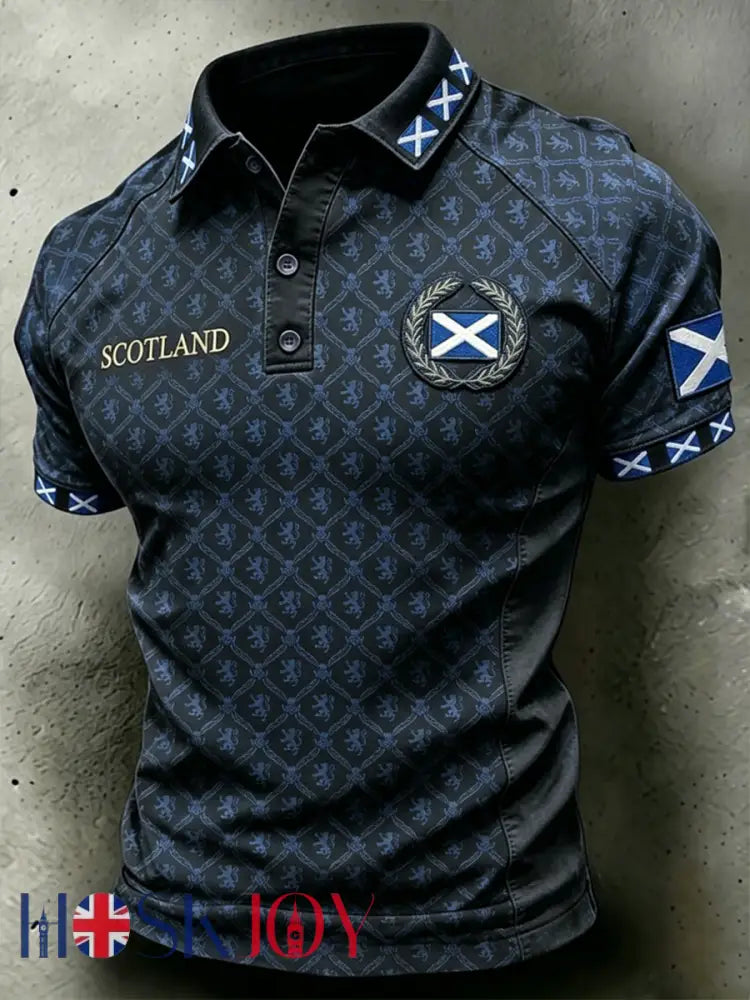 Men’s Scotland Printed three buttons shoulder sleeve - Black / S