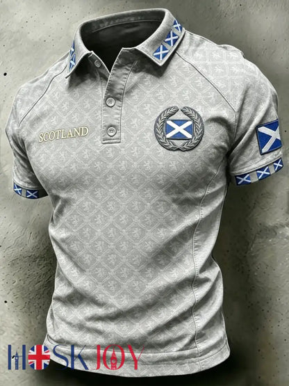 Men’s Scotland Printed three buttons shoulder sleeve - Gray / S
