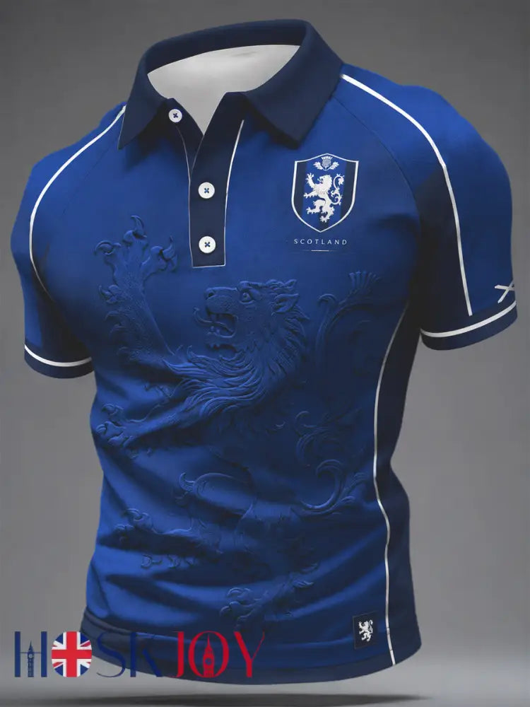 Men’s Scotland Printed three buttons shoulder sleeve - Navy Blue / S