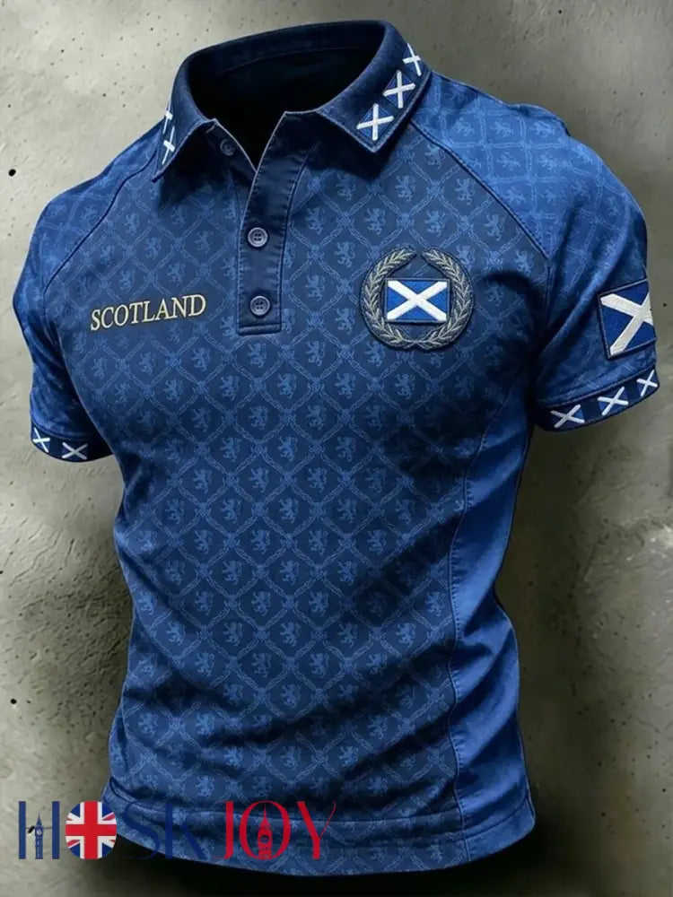 Men’s Scotland Printed three buttons shoulder sleeve - Navy Blue / S