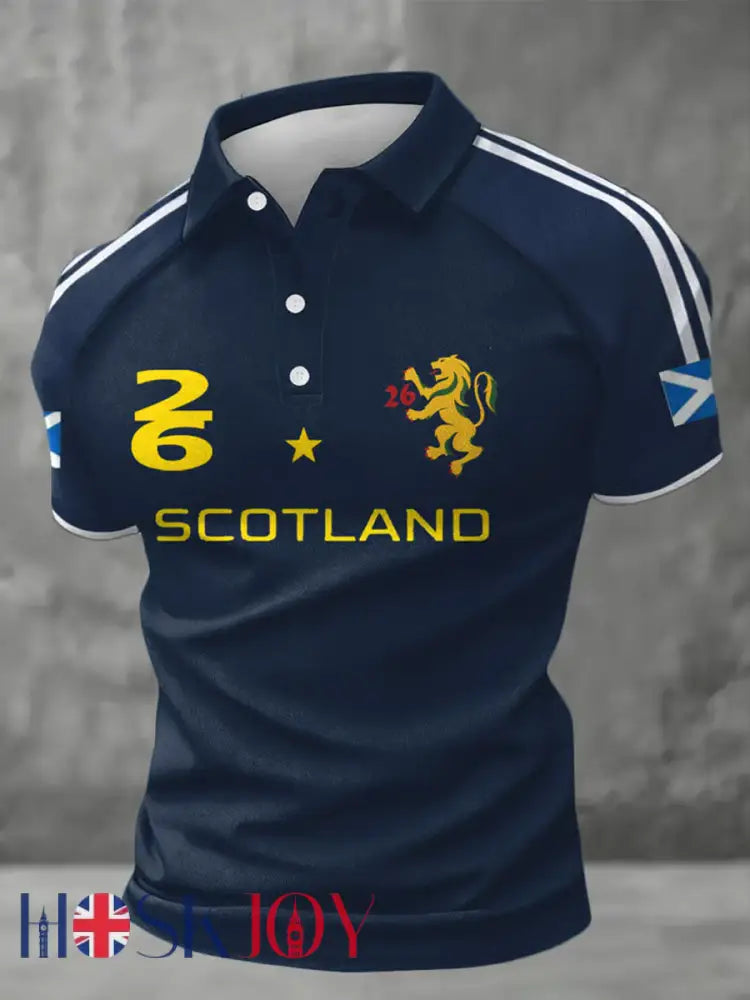 Men’s Scotland Printed three buttons shoulder sleeve - Navy Blue / S