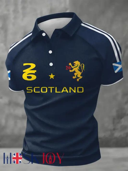 Men’s Scotland Printed three buttons shoulder sleeve - Navy Blue / S