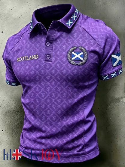Men’s Scotland Printed three buttons shoulder sleeve - Purple / S
