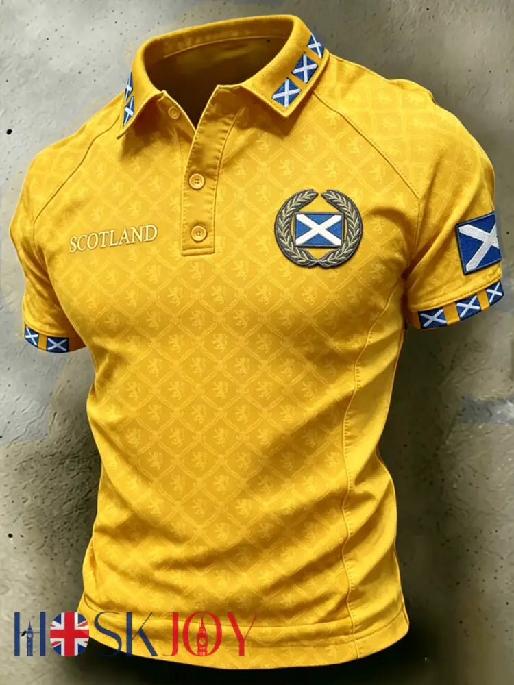 Men’s Scotland Printed three buttons shoulder sleeve - Yellow / S