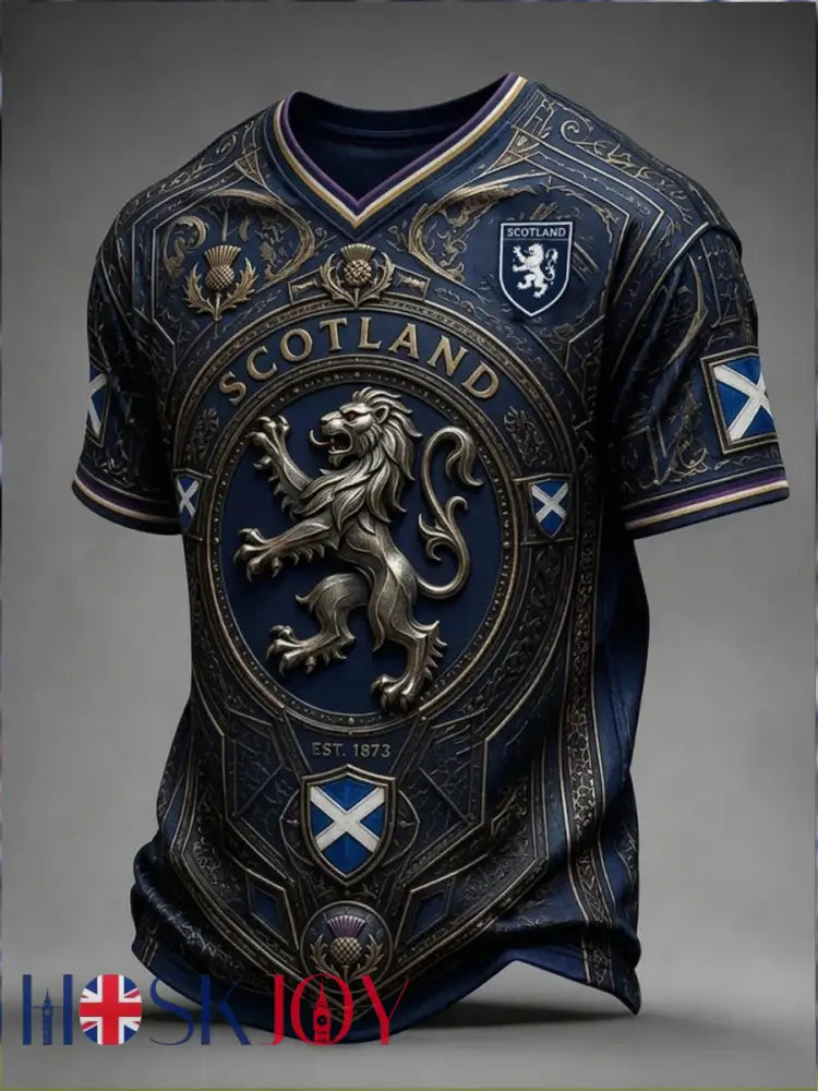 Men’s Scotland Printed V-neck T-shirt - Navy Blue / S