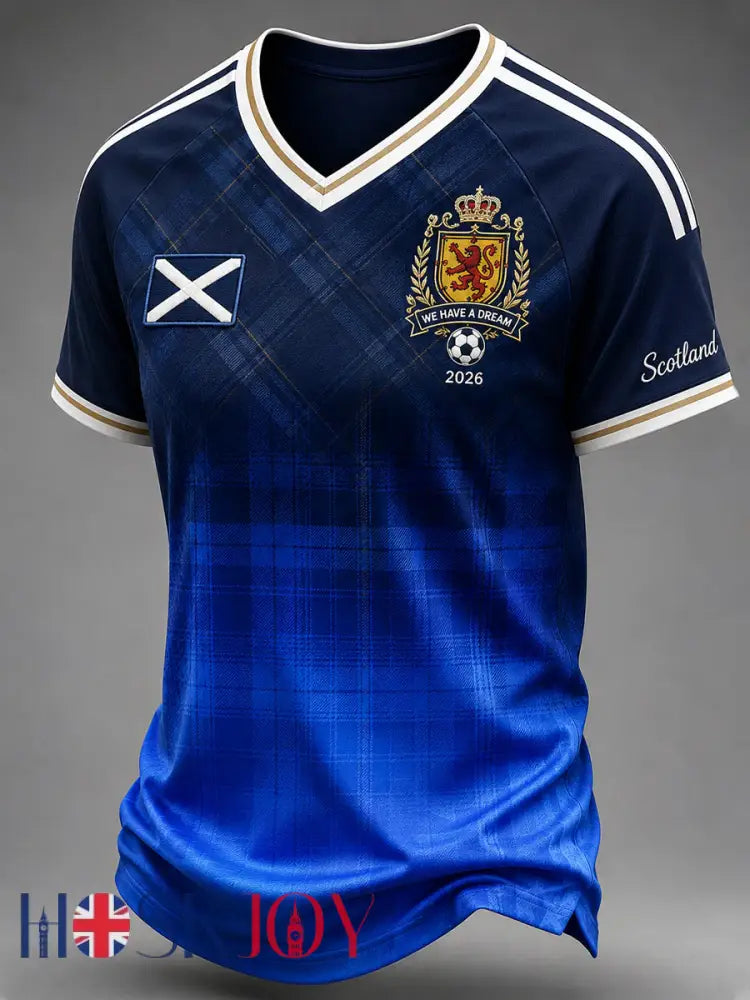 Men’s Scotland Printed V-neck T-shirt - Navy Blue / S