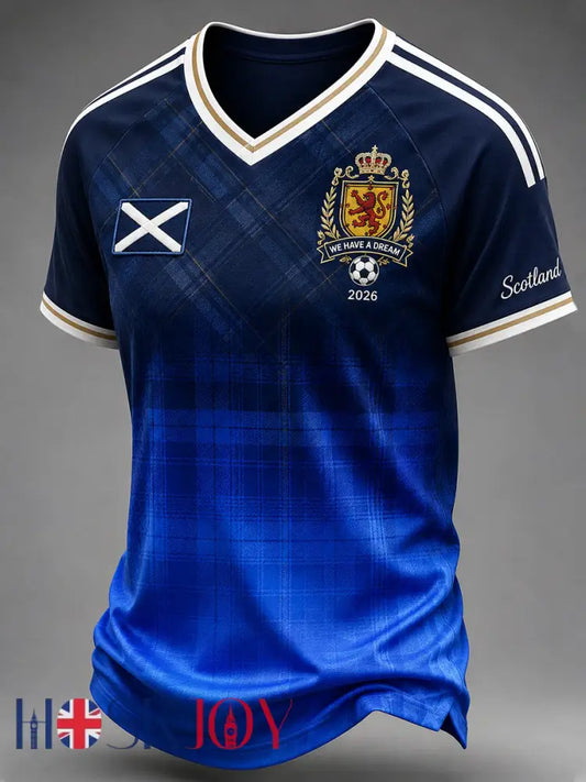 Men’s Scotland Printed V-neck T-shirt - Navy Blue / S