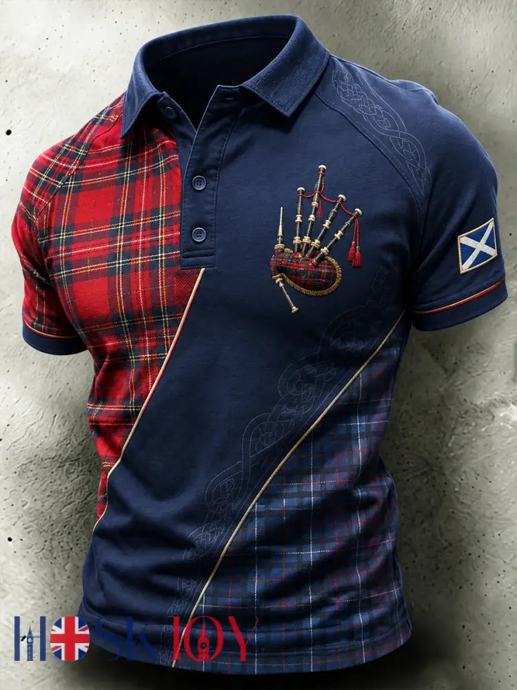 Men’s Scottish bagpipe print polo shirt - As picture / S