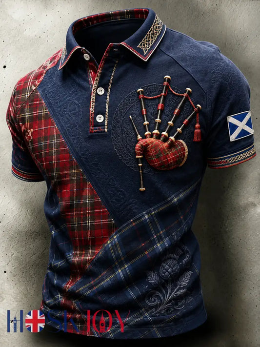 Men’s Scottish bagpipe print polo shirt - As picture / S