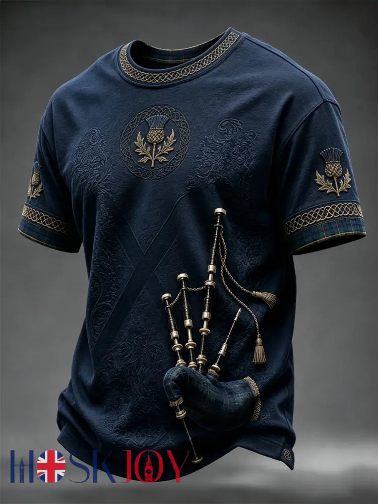 Men’s Scottish bagpipe print short sleeves t-shirt - Navy Blue / S