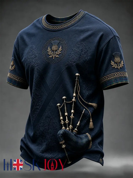 Men’s Scottish bagpipe print short sleeves t-shirt - Navy Blue / S