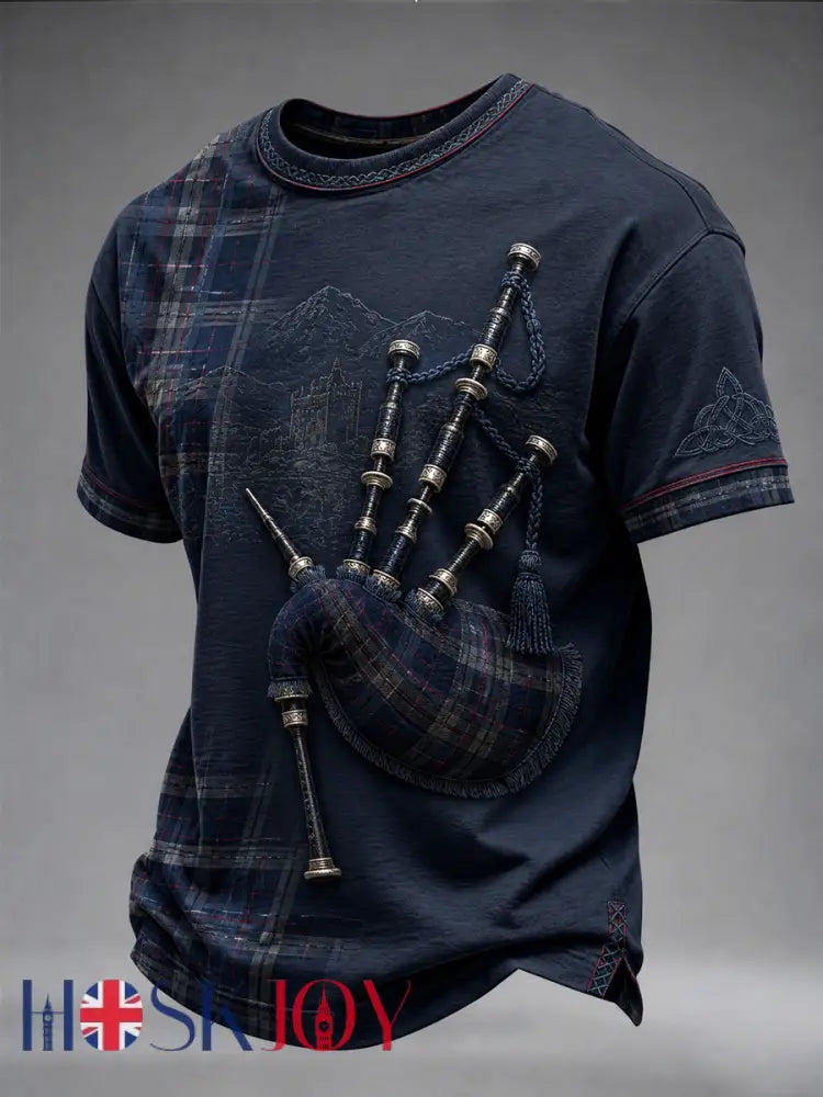 Men’s Scottish bagpipe print short sleeves t-shirt - Navy Blue / S