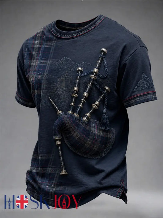 Men’s Scottish bagpipe print short sleeves t-shirt - Navy Blue / S
