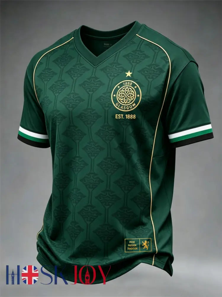 Men’s Scottish Celtic FC Print V-neck T-shirt - Green / S