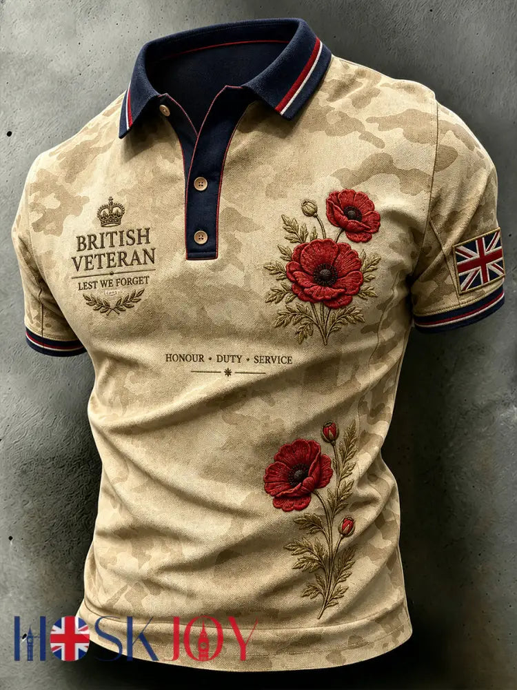 Men’s Short-Sleeve Polo Shirt With Veteran Memorial Graphic Print - A / S