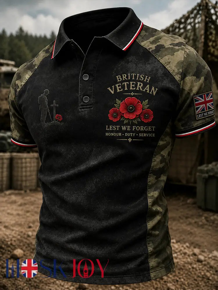 Men’s Short-Sleeve Polo Shirt With Veteran Memorial Graphic Print - A / S