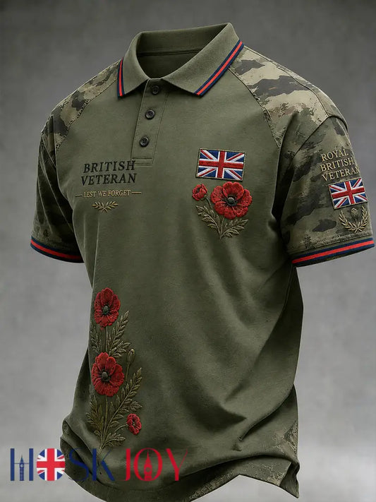 Men’s Short-Sleeve Polo Shirt With Veteran Memorial Graphic Print - A / S