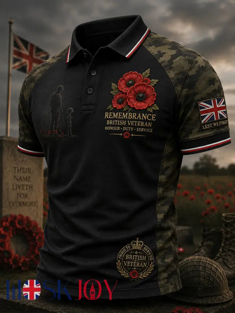 Men’s Short-Sleeve Polo Shirt With Vintage Camouflage And Military Commemorative Print - A / S