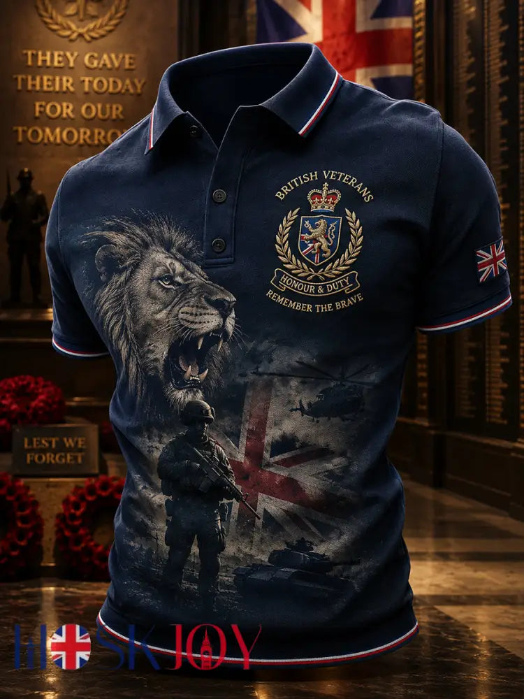 Men’s Short-Sleeve Polo Shirt With Vintage Military Commemorative Print - A / S