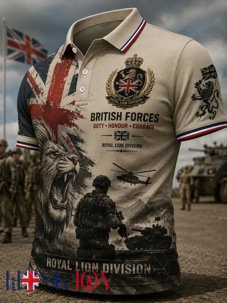 Men’s Short-Sleeve Polo Shirt With Vintage Military-Style Print - A / S