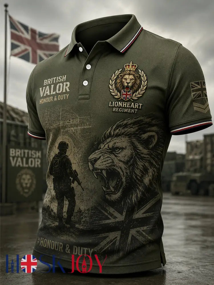 Men’s Short-Sleeve Polo Shirt With Vintage Military-Style Print - A / S